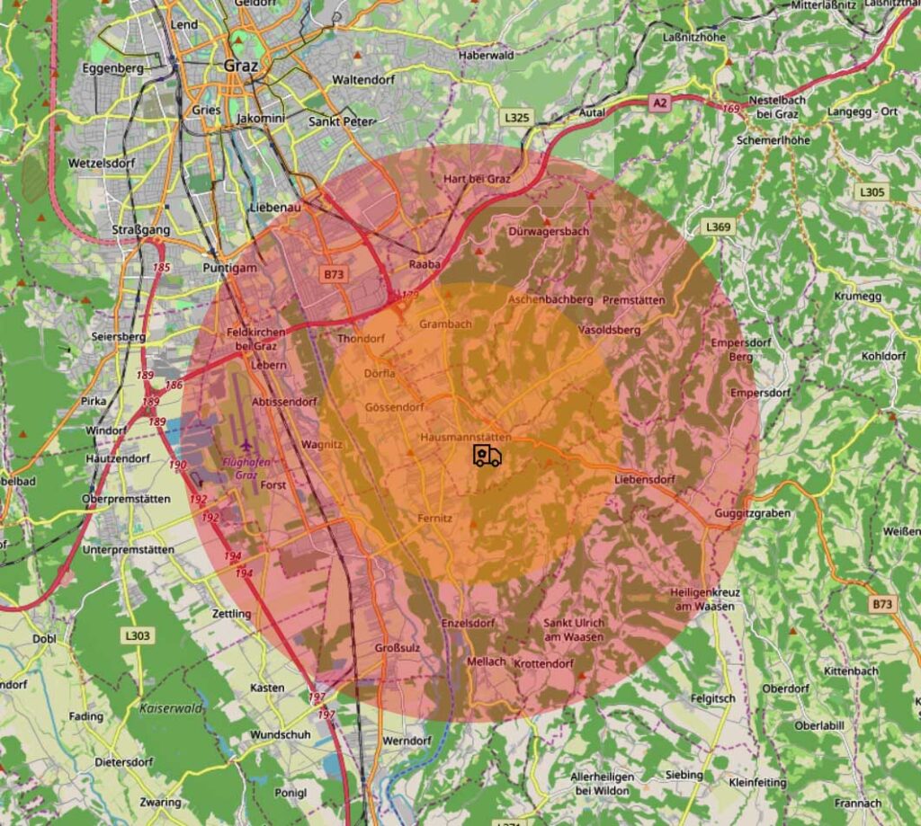 Lieferung im Umkreis von 5km losten 5€ oder 10km / 10€